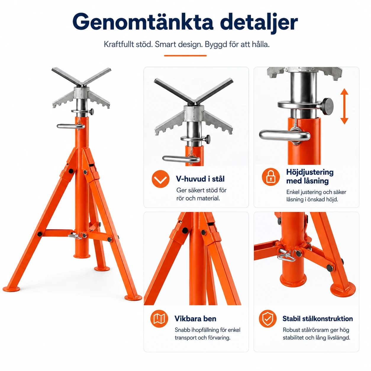 Rörstativ med V-huvud och justerbar höjd 69–132 cm