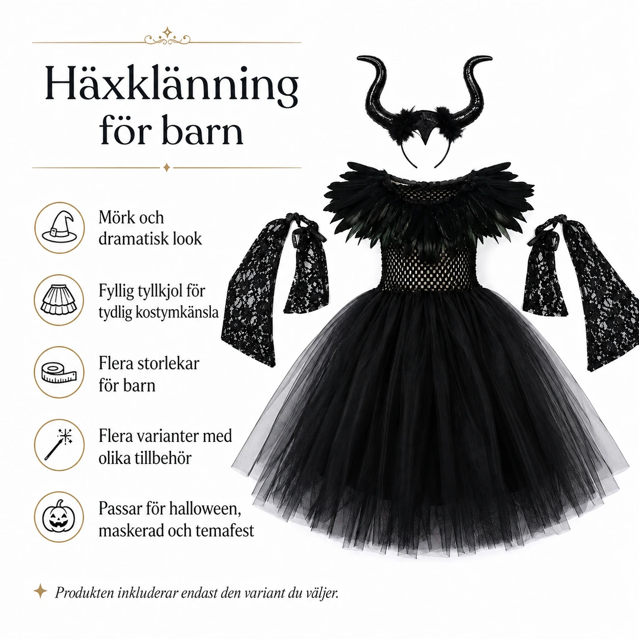 Häxklänning för barn till maskerad och halloween
