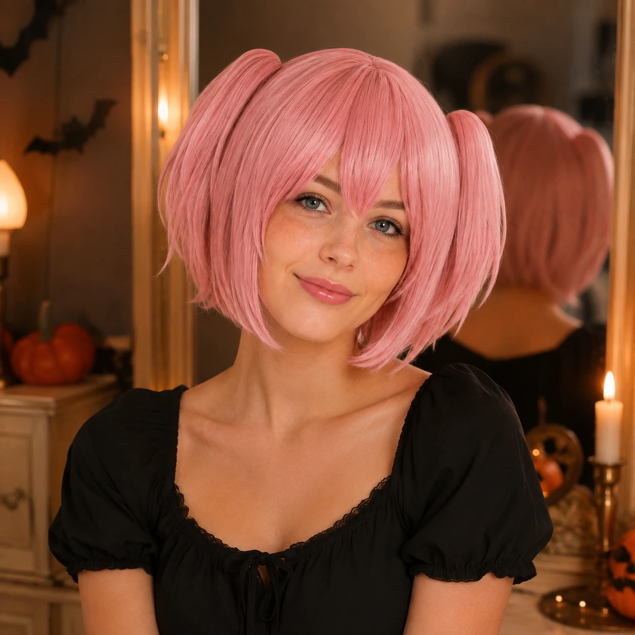 Cosplayperuk i rosa för anime och maskerad
