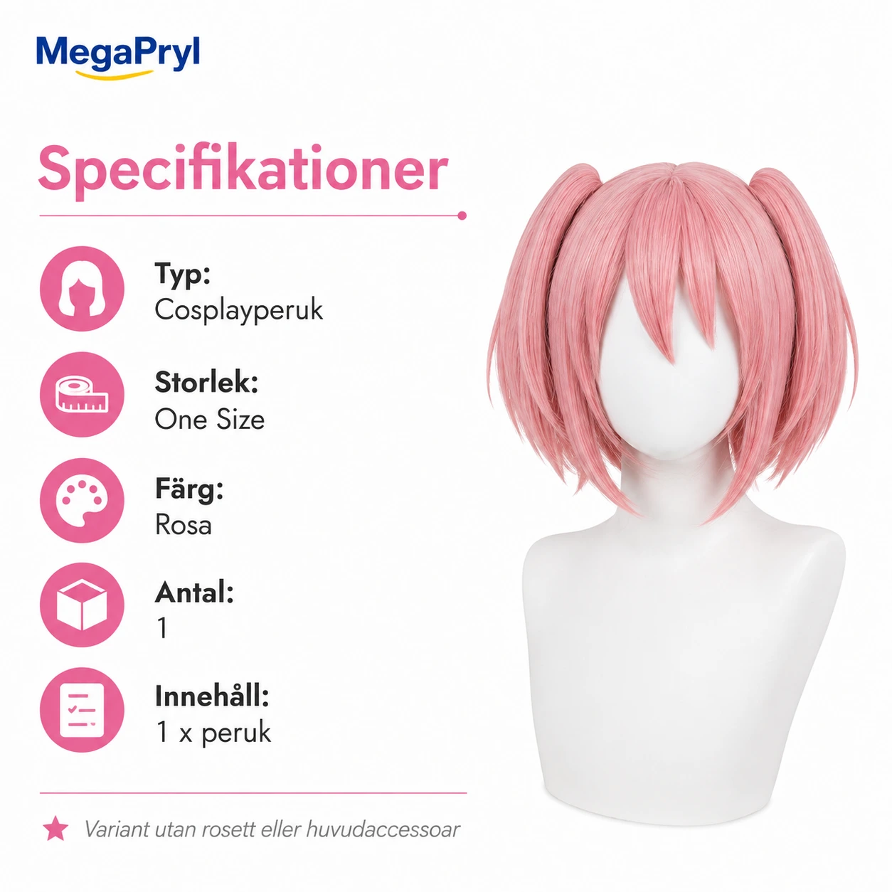 Cosplayperuk i rosa för anime och maskerad