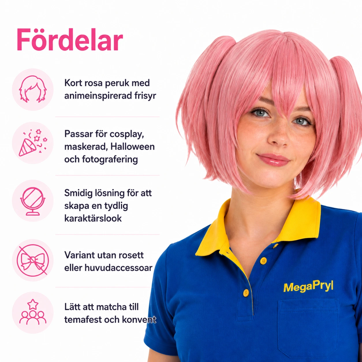 Cosplayperuk i rosa för anime och maskerad