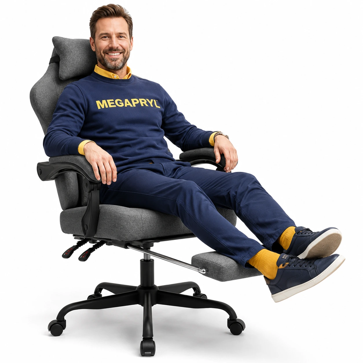 Ergonomisk Datorstol i Tyg med Fotstöd