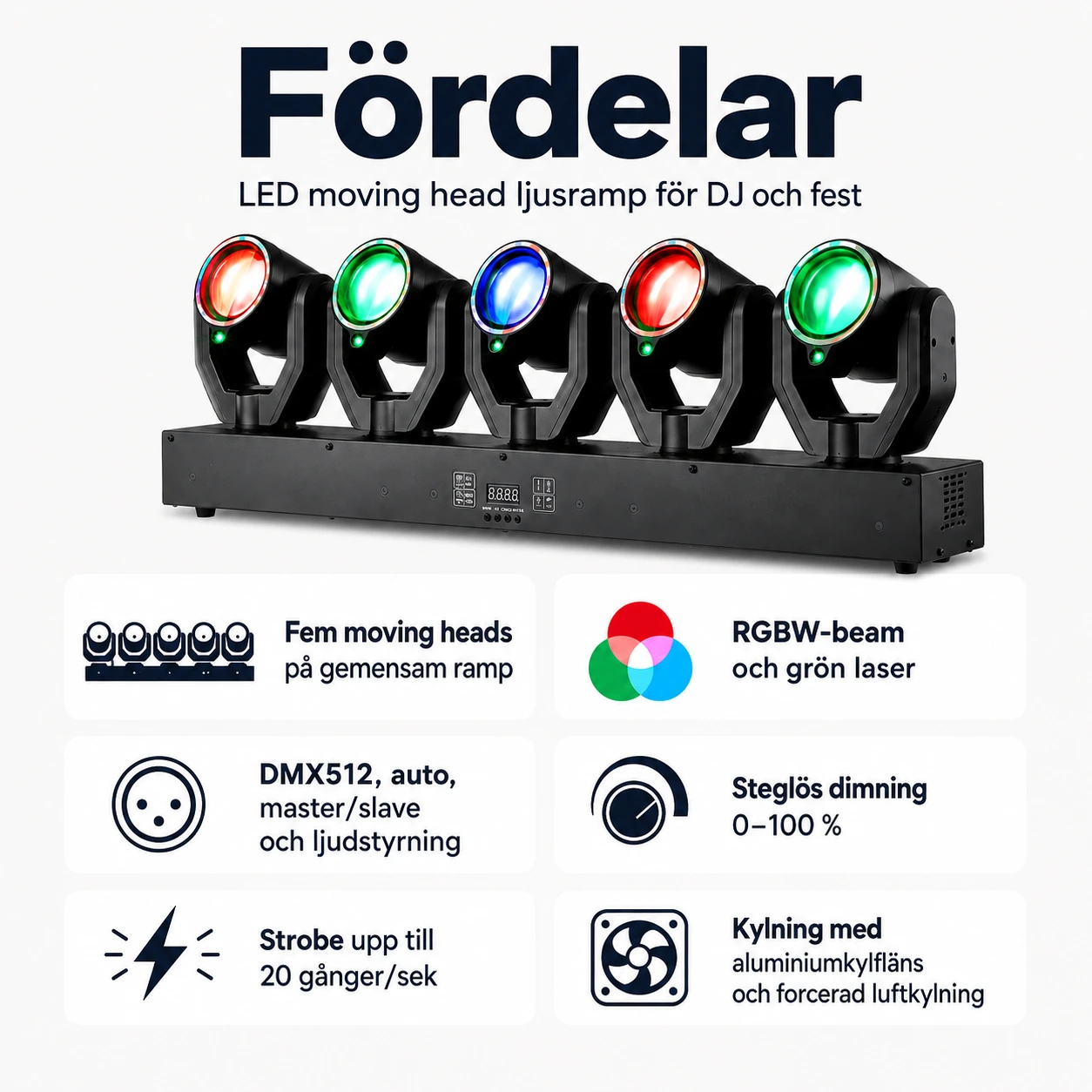 LED moving head ljusramp för DJ och fest med DMX512