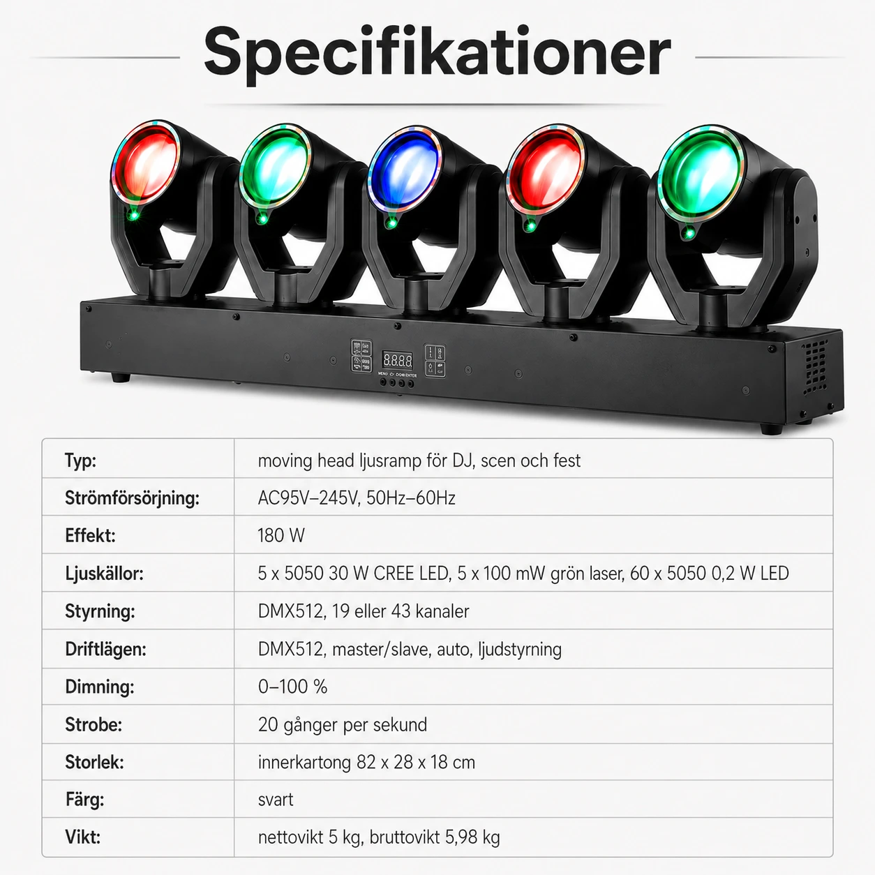 LED moving head ljusramp för DJ och fest med DMX512