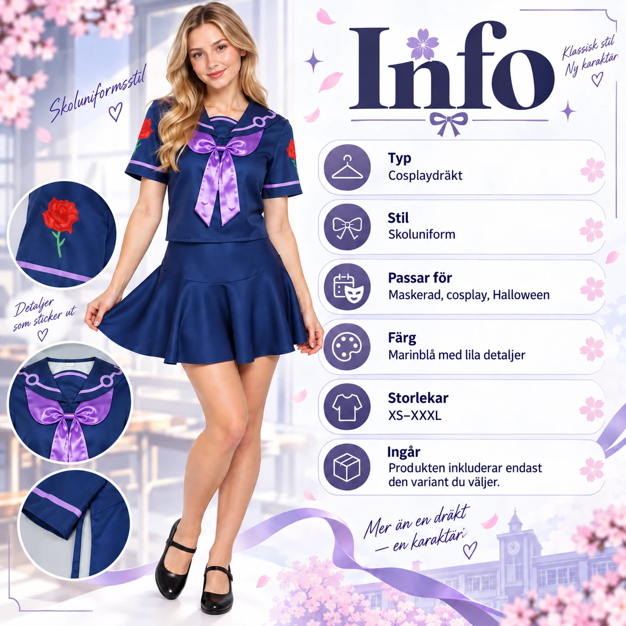 Cosplaydräkt med skoluniform för dam