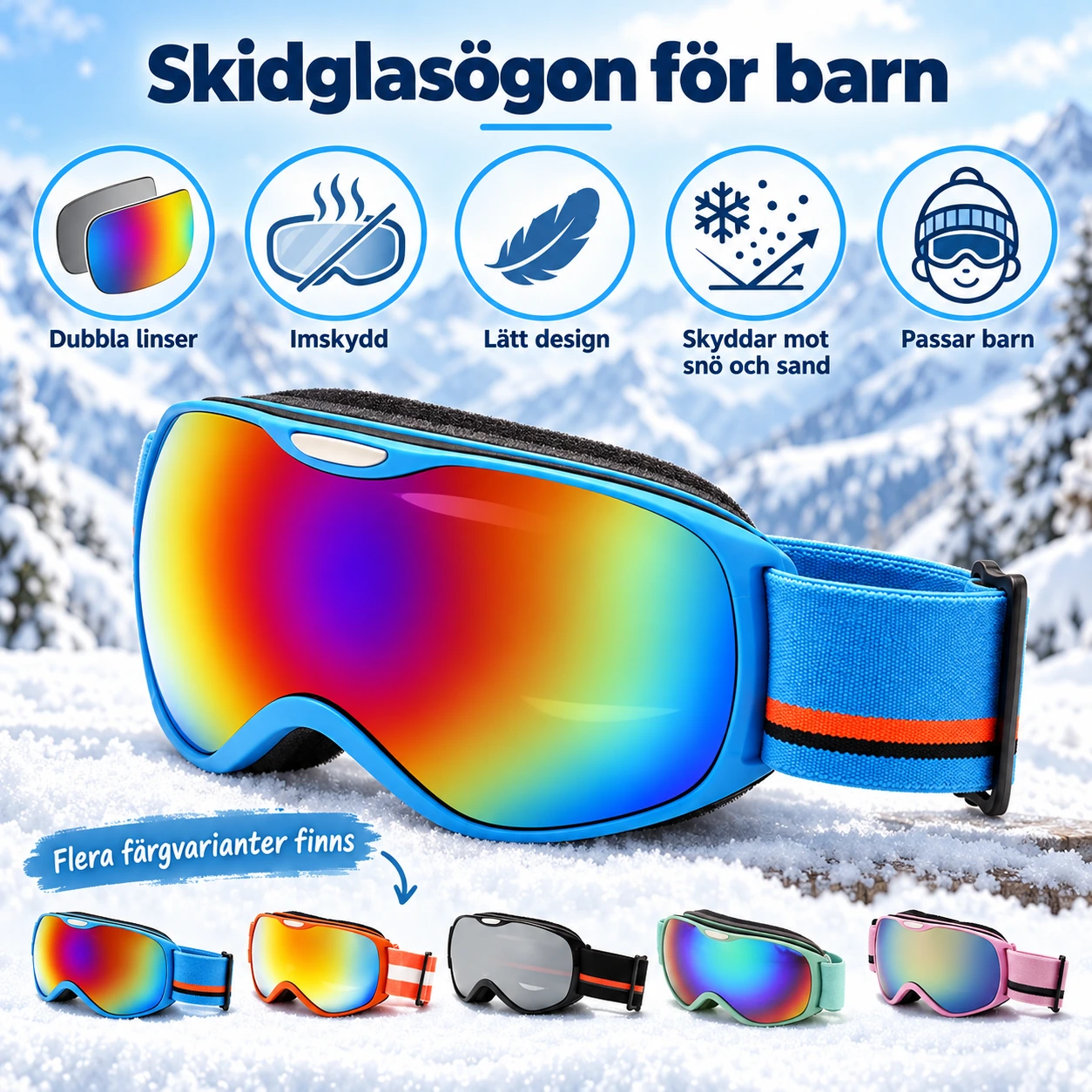 Skidglasögon för barn med dubbla linser och imskydd