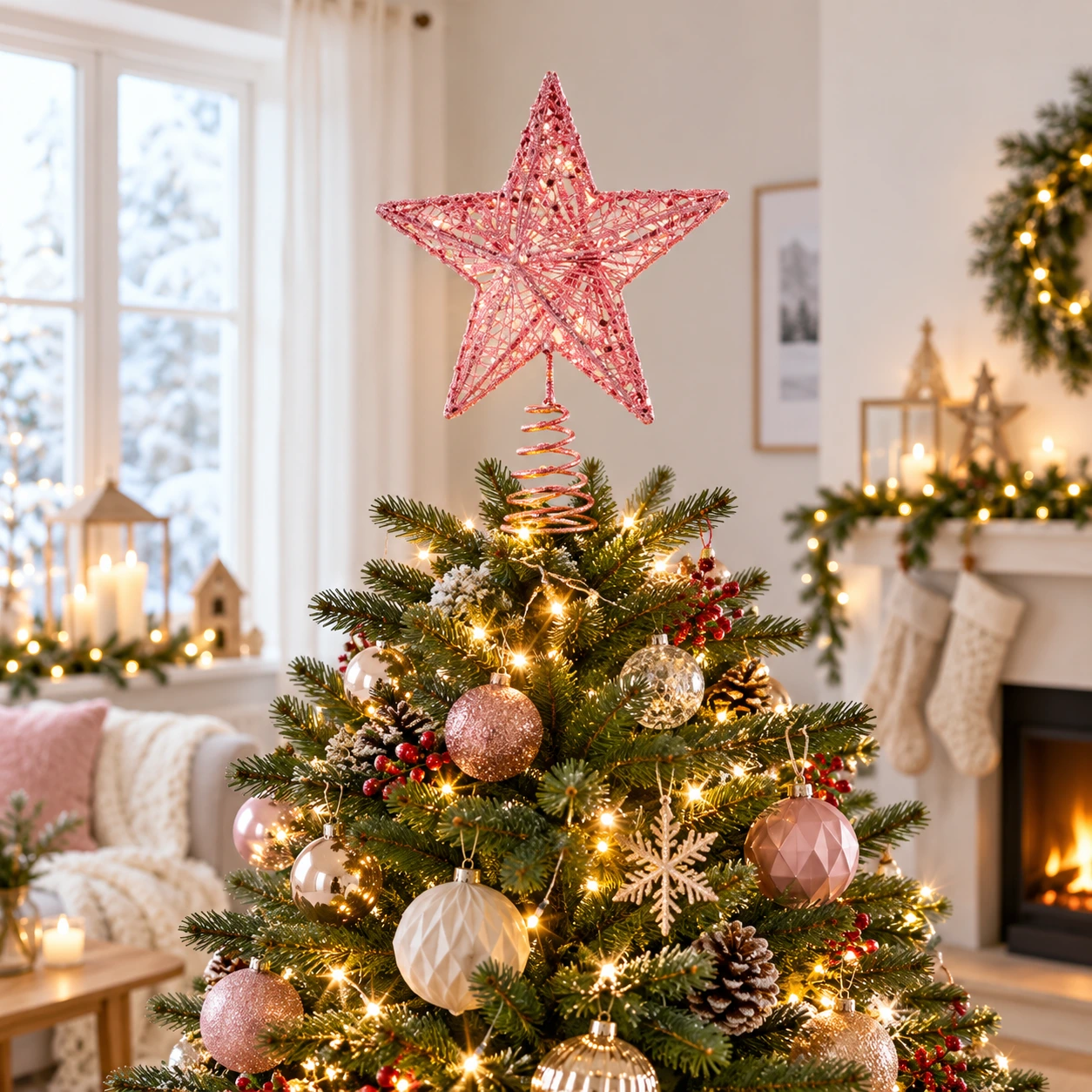 Julgransstjärna för julgran i rosa metall