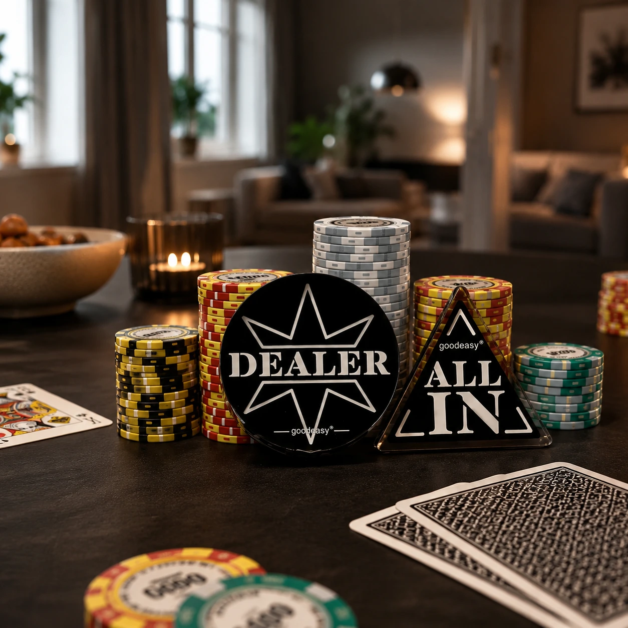 Pokerknappar för dealer och all in