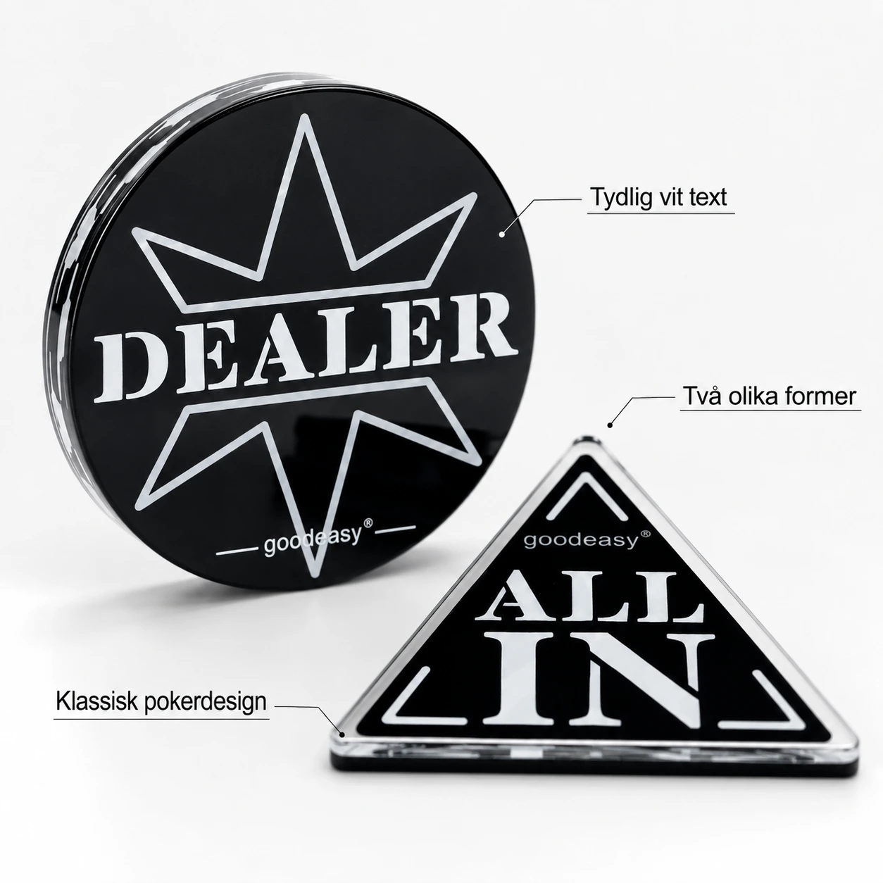 Pokerknappar för dealer och all in