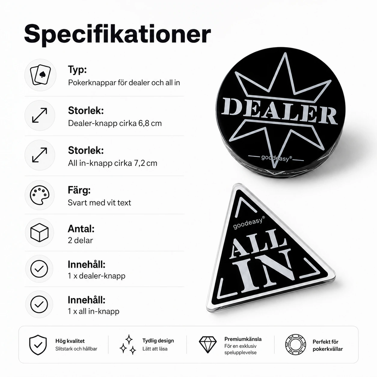 Pokerknappar för dealer och all in