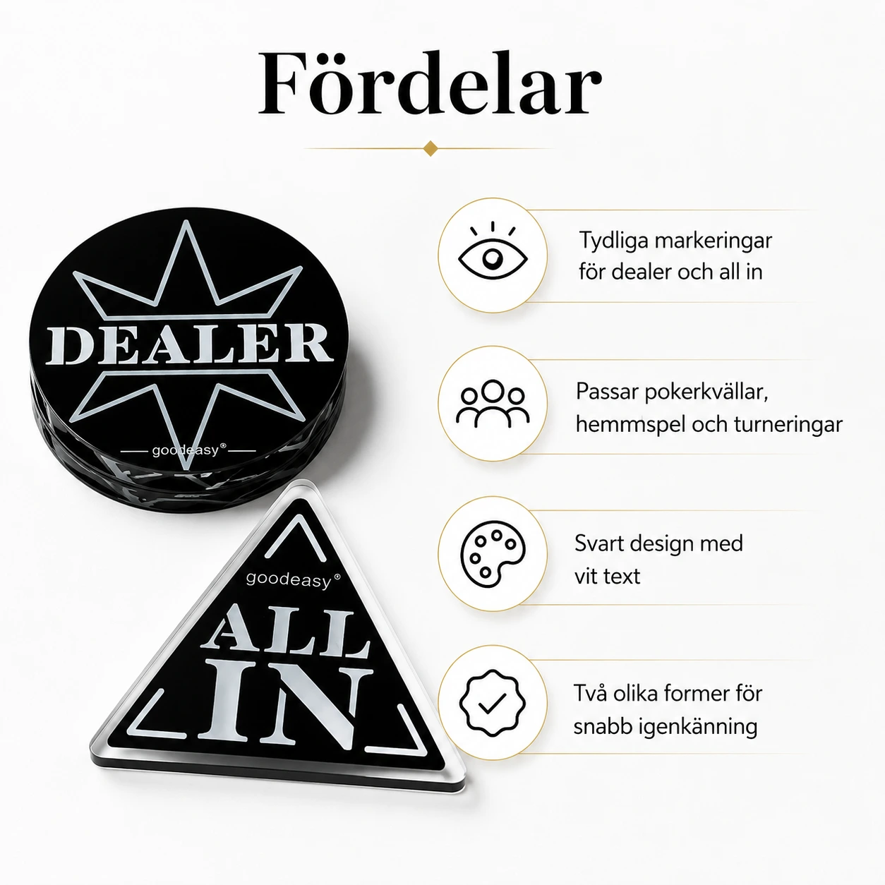 Pokerknappar för dealer och all in