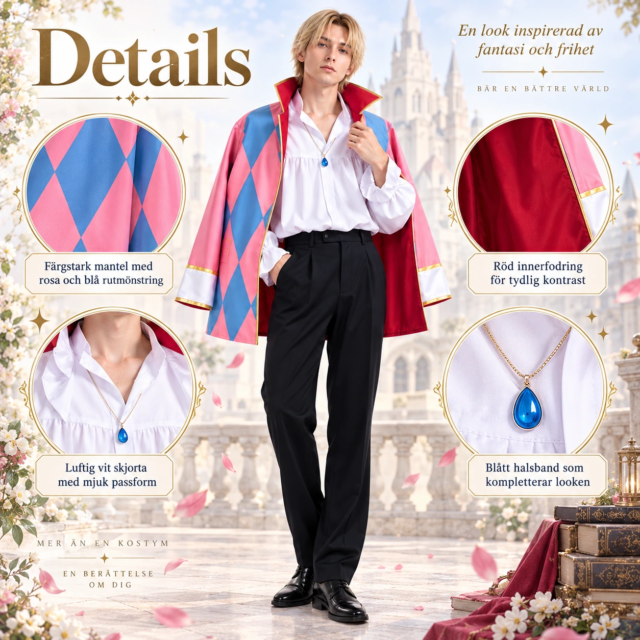 Howl-henkinen cosplayasu värikkäällä viitalla