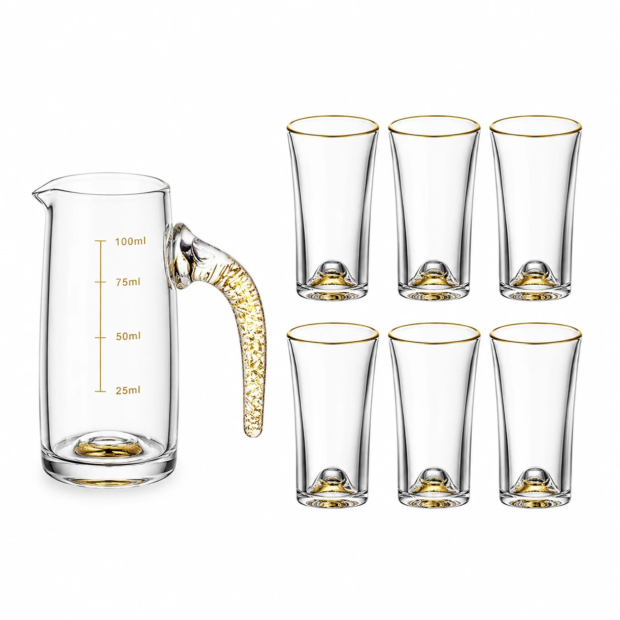 Kristallglas Set med Gulddetaljer – 7 Delar