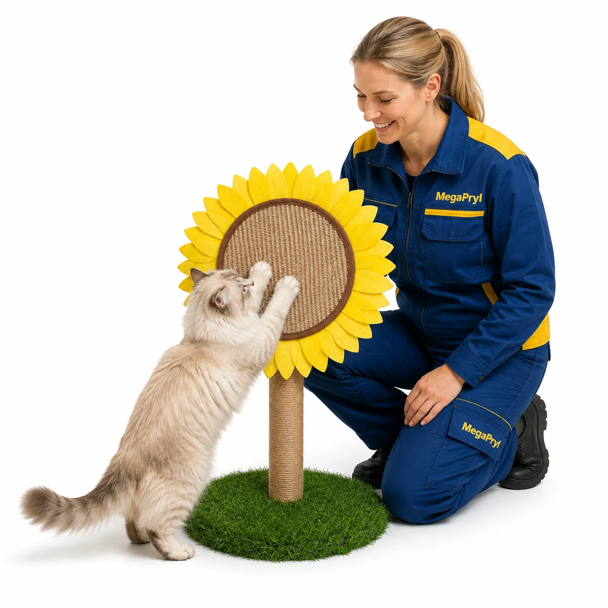Kissan raapimisalusta auringonkukkadesignilla
