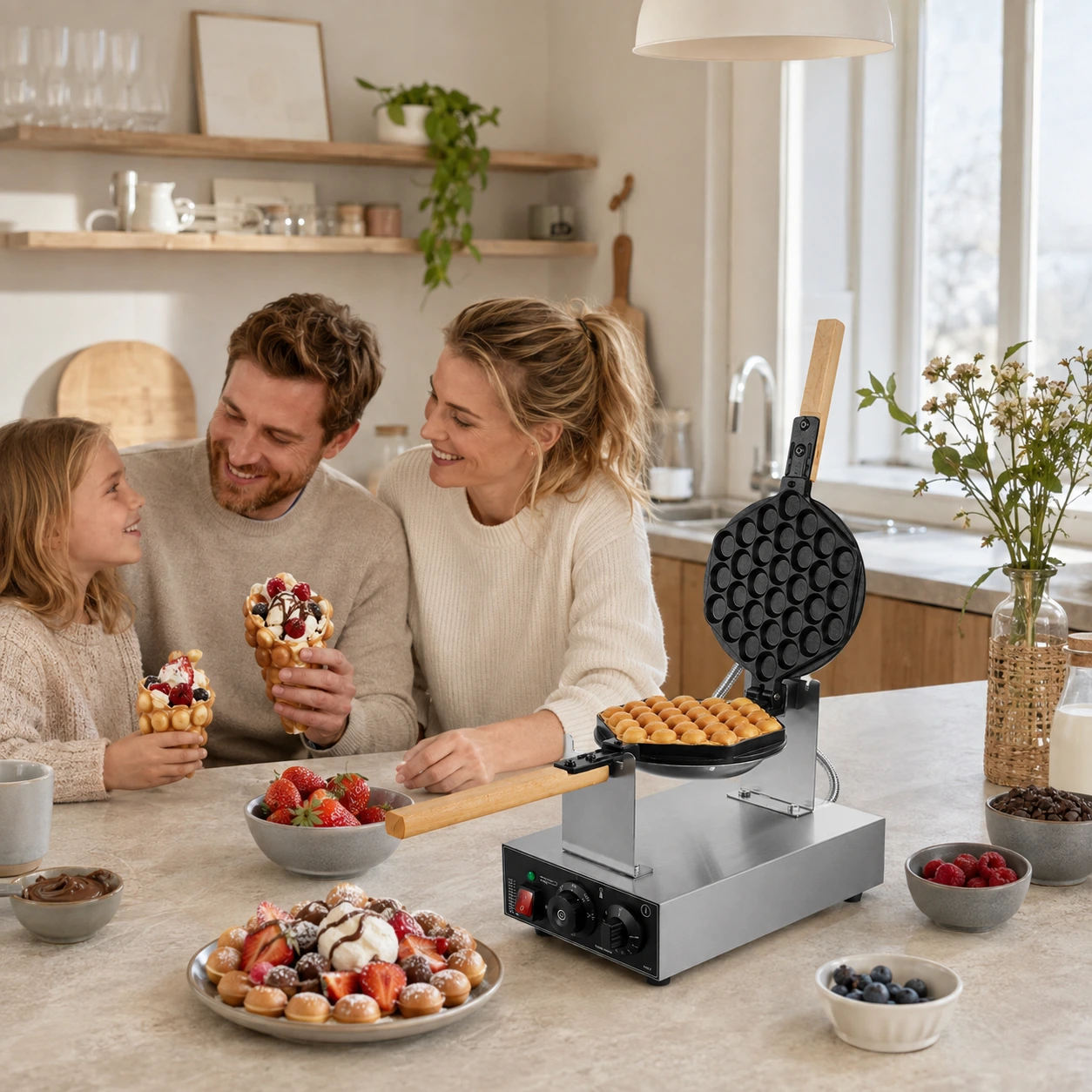 Bubble waffle-järn med 180° rotation och non-stick