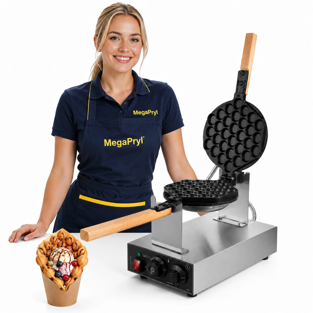 Bubble waffle-järn med 180° rotation och non-stick