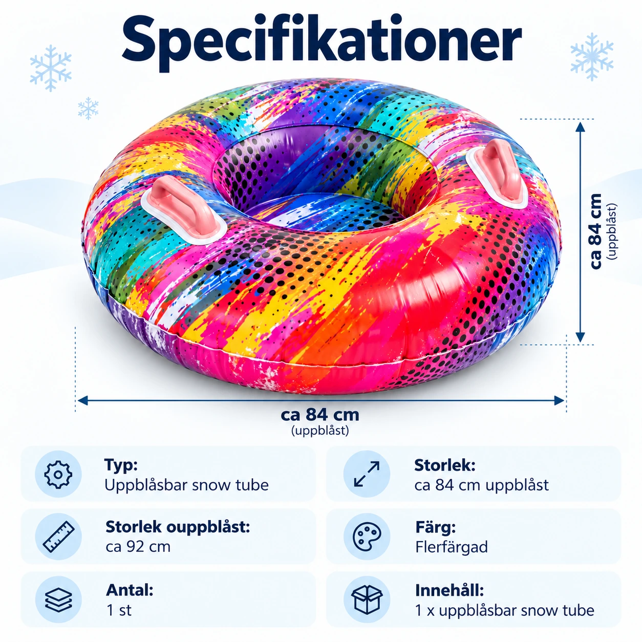 Uppblåsbar snow tube för snölek flerfärgad 84 cm
