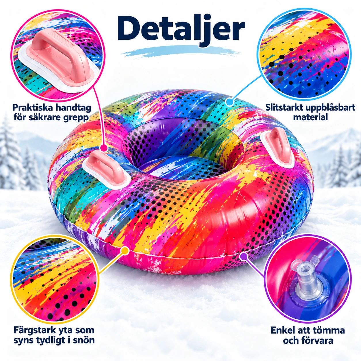 Uppblåsbar snow tube för snölek flerfärgad 84 cm