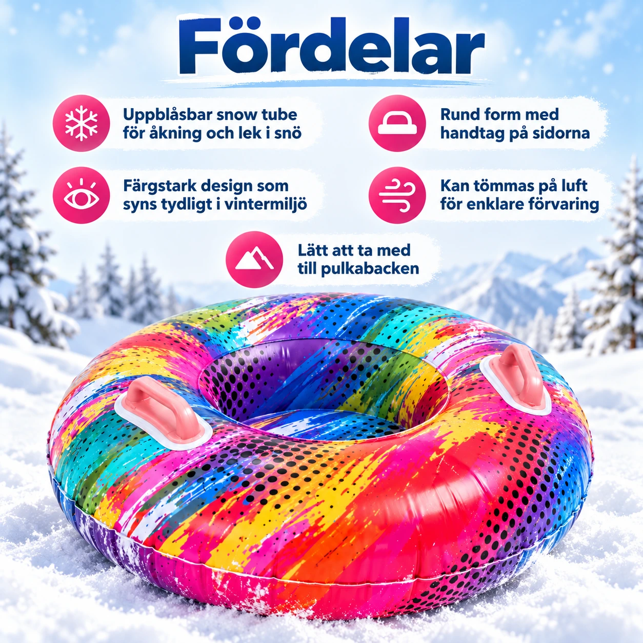 Uppblåsbar snow tube för snölek flerfärgad 84 cm