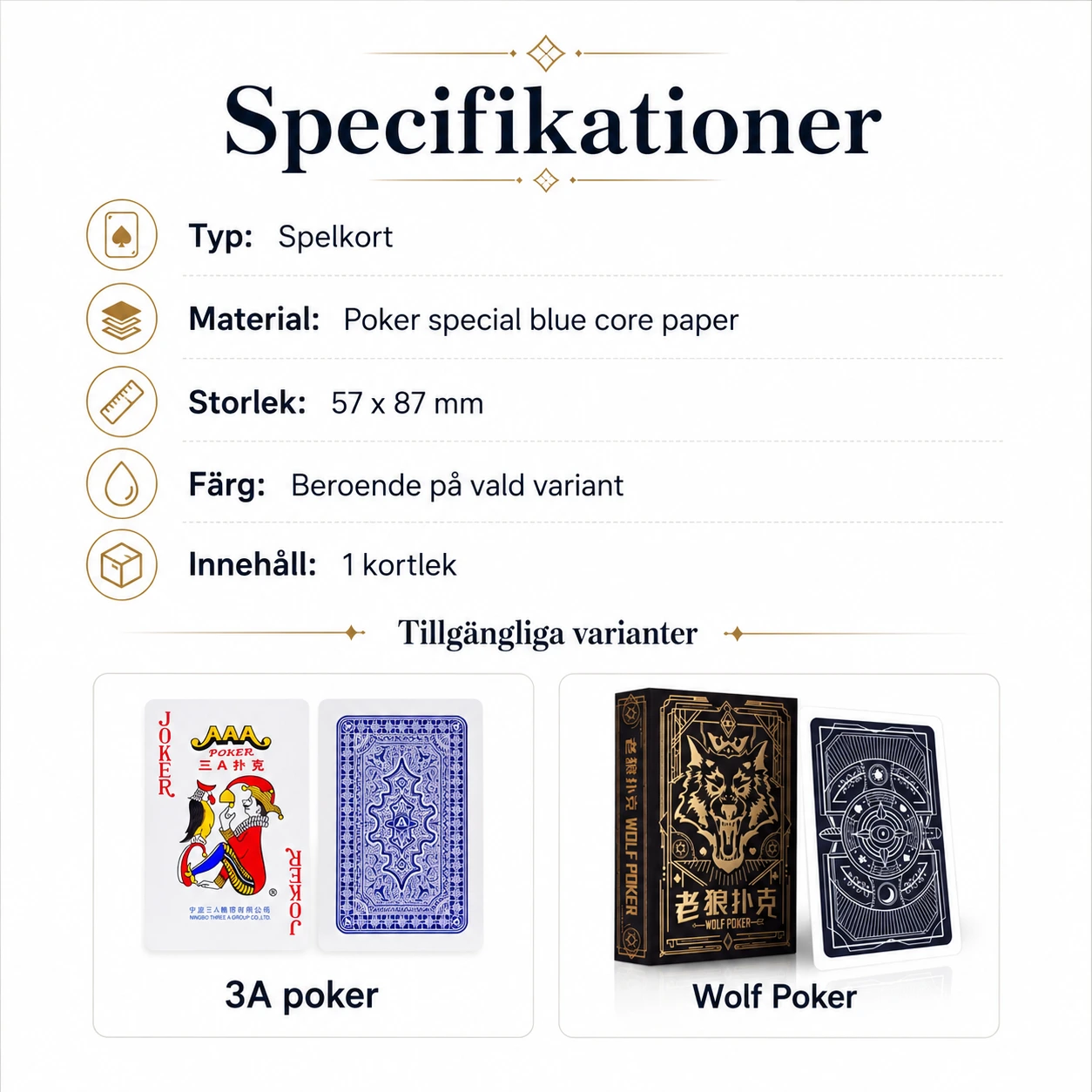 Spelkort i kortlek för poker och sällskapsspel