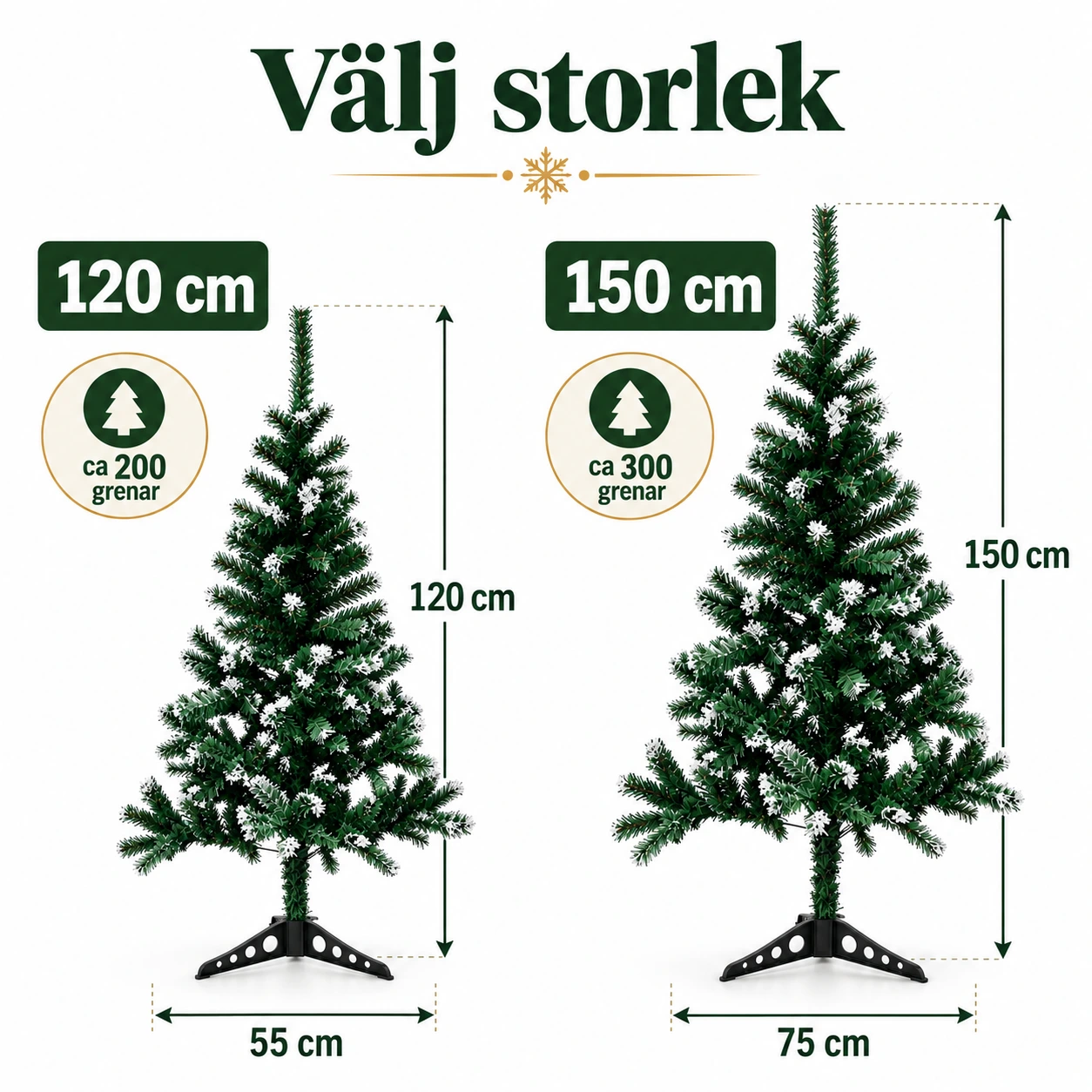 Kunstig juletre for innendørs bruk med snøeffekt