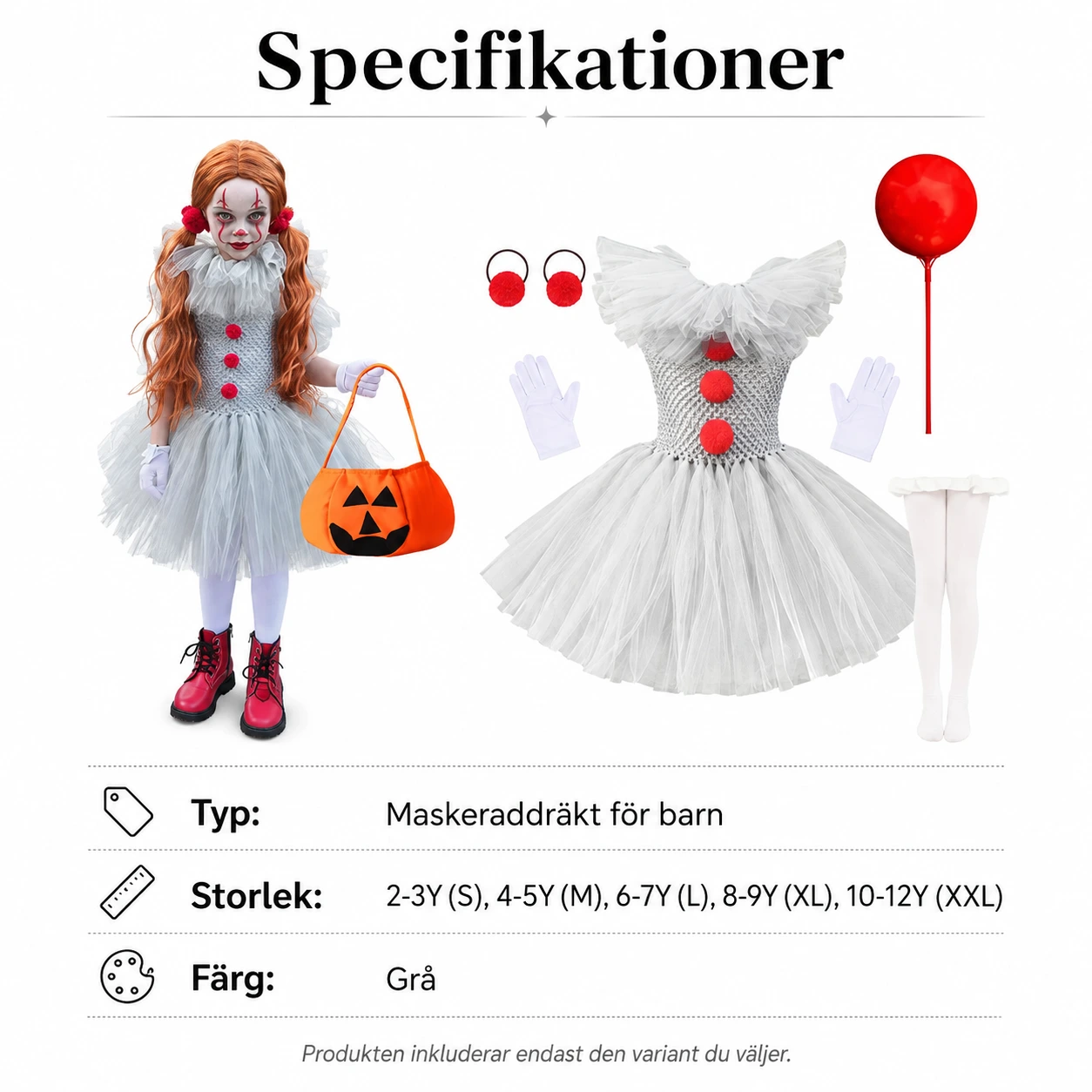 Clowndräkt för barn till halloween och maskerad