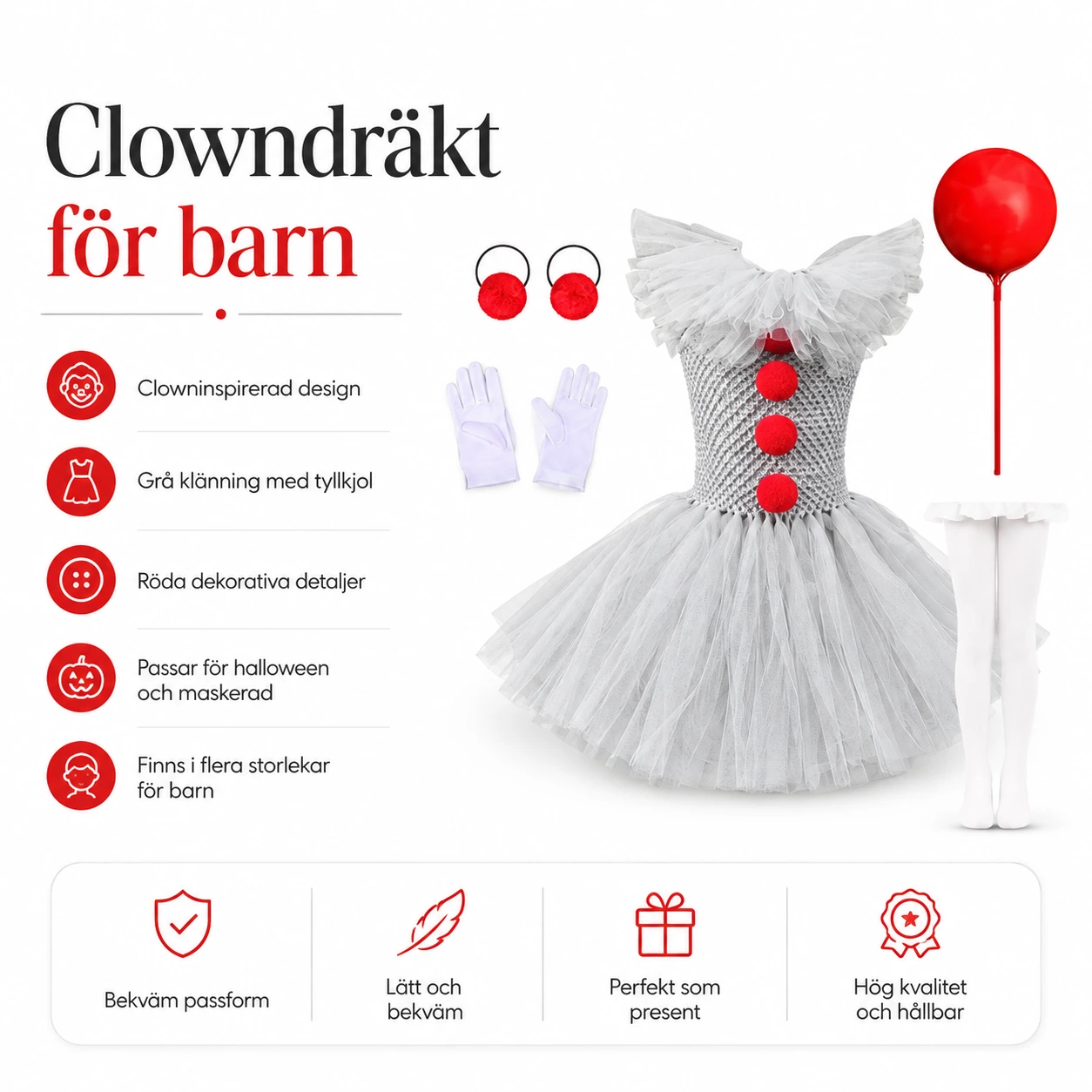 Clowndräkt för barn till halloween och maskerad