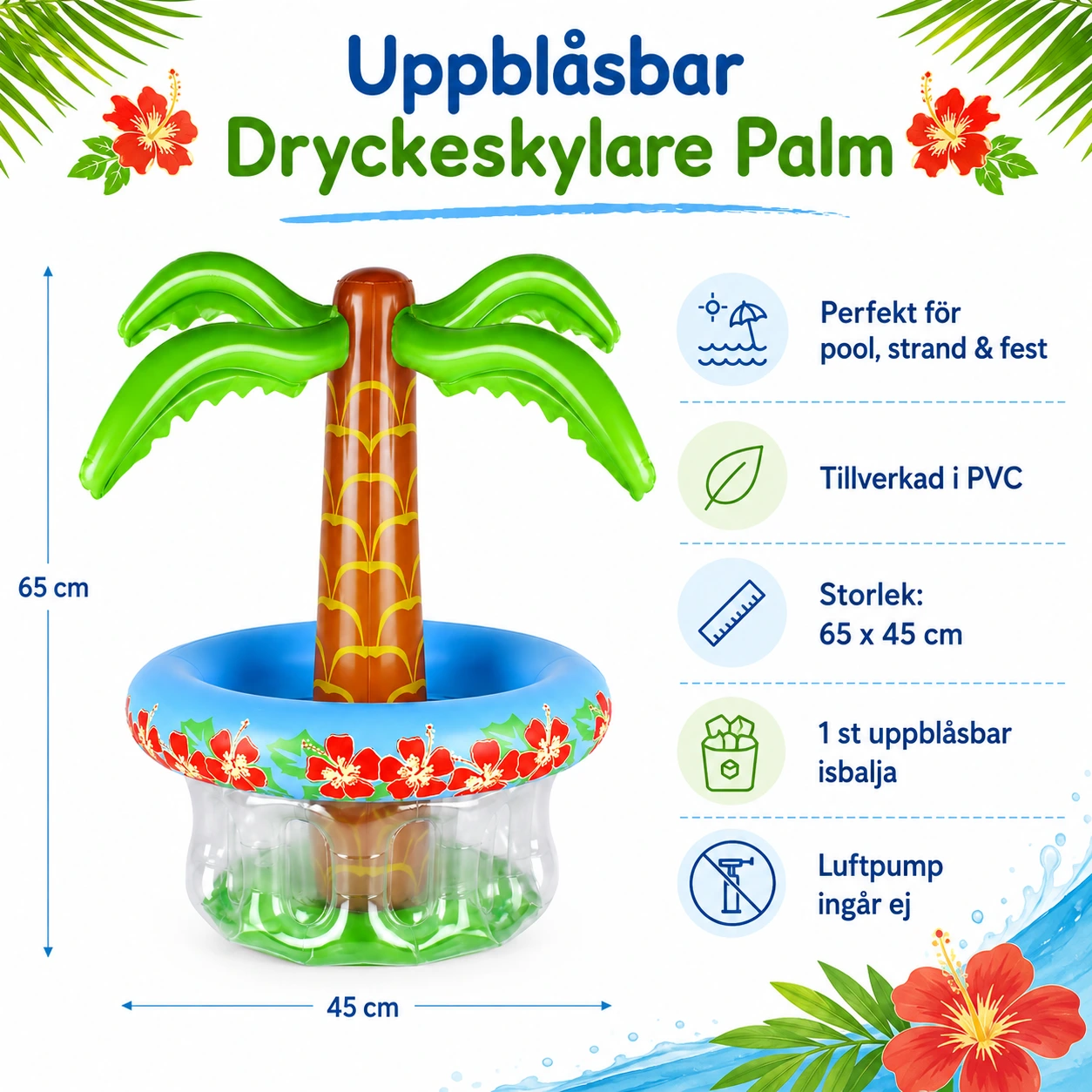 Dryckeskylare Uppblåsbar Palm – Isbalja för Pool & Strand