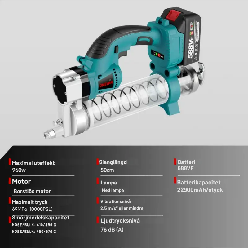 Fettpistol Elektrisk – Trådlös Högtryckssmörjare 3