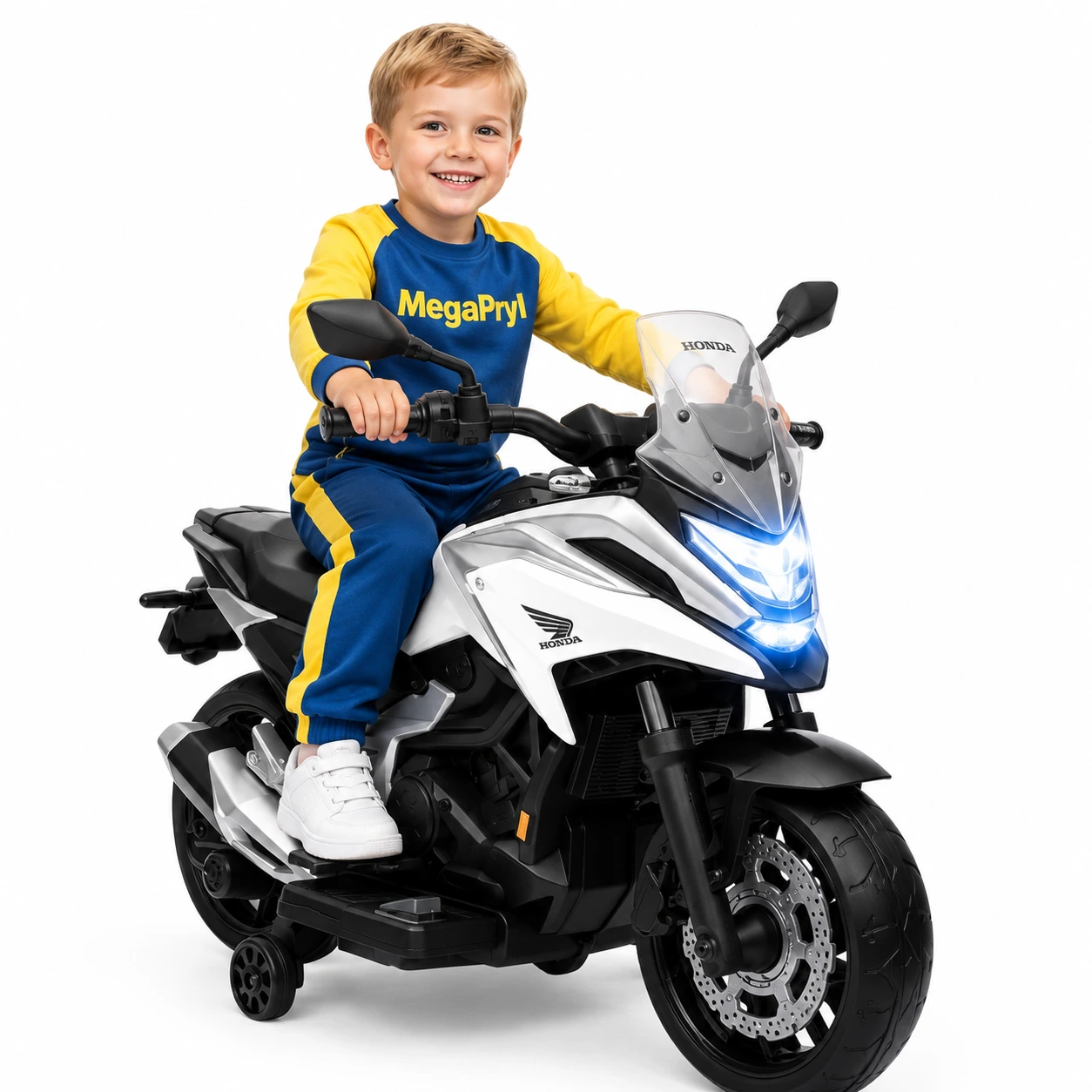 Elmotorcykel för barn med stödhjul och musik