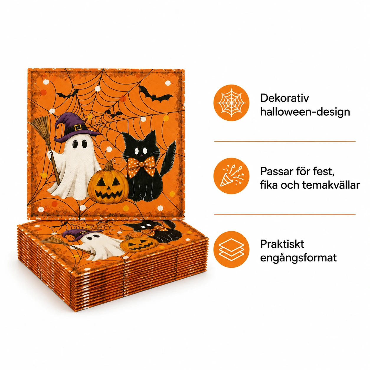 Halloweenservetter med spöke och pumpa 60-pack