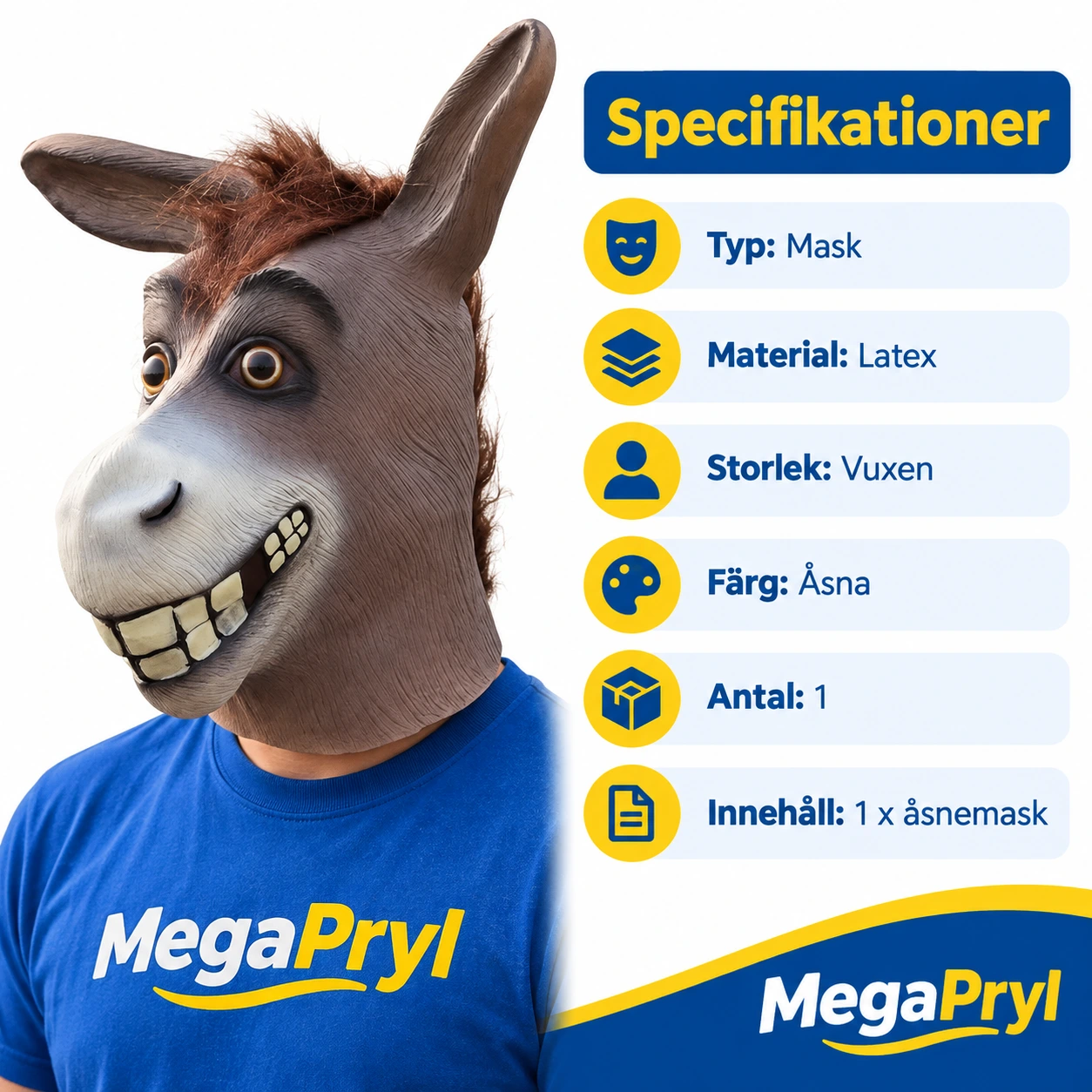 Grå Åsnan Latexmask med Leende