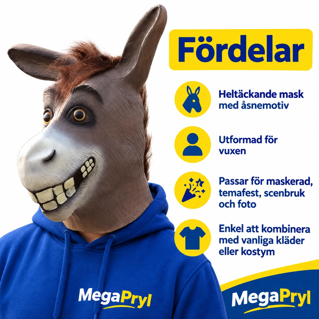 Grå Åsnan Latexmask med Leende