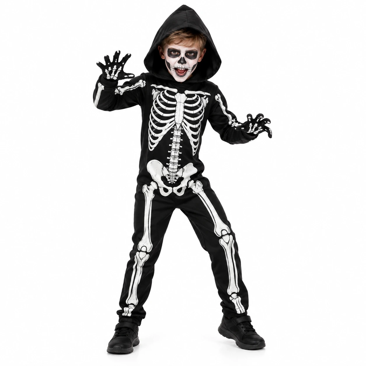 Skelettdräkt för barn med huva till halloween