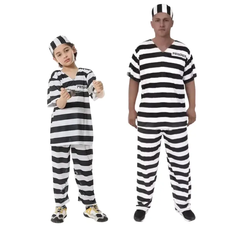 Fångdräkt för Vuxna och Barn – Svartvit Randig