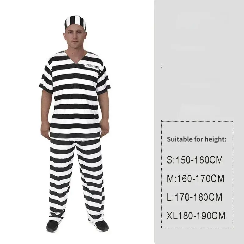 Fångdräkt för Vuxna och Barn – Svartvit Randig 4