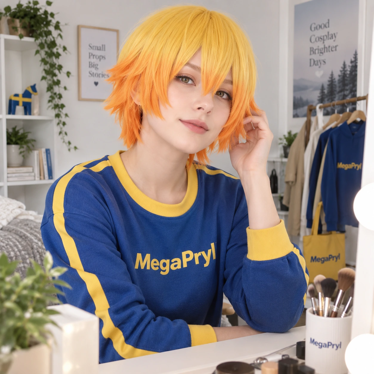 Gul och Orange Gradient Anime Cosplay Peruk