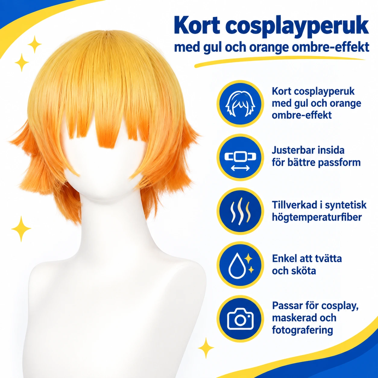 Gul och Orange Gradient Anime Cosplay Peruk
