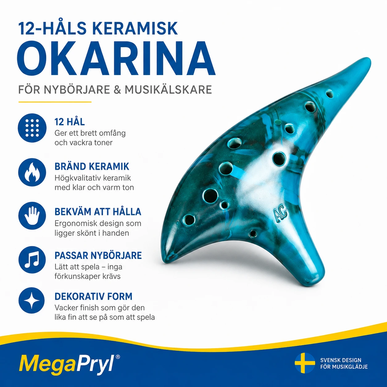 12-håls ocarina i keramik för nybörjare och musikintresserade