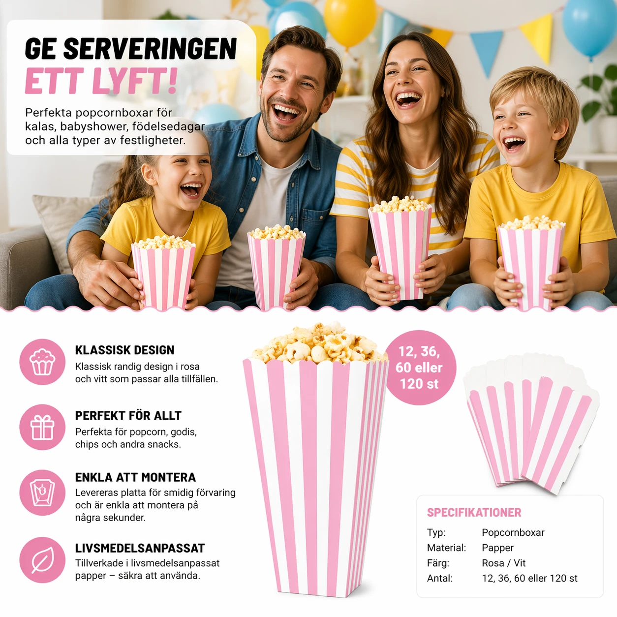Randiga Popcornboxar – Klassisk Design för Fest & Kalas