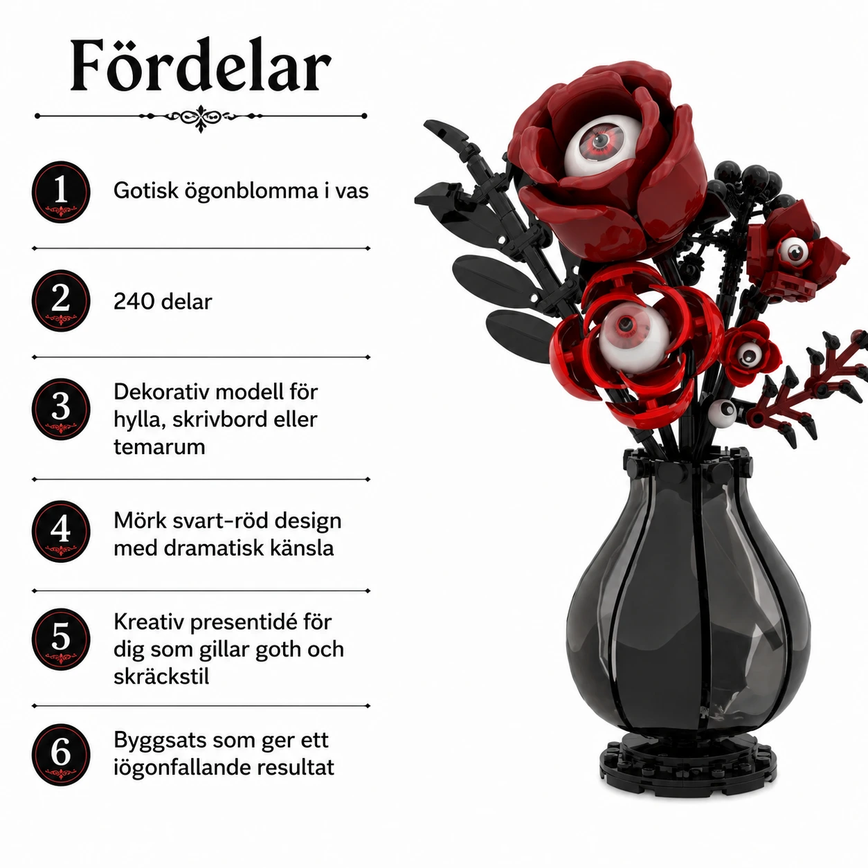Byggsats med gotisk ögonblomma i vas, 240 delar