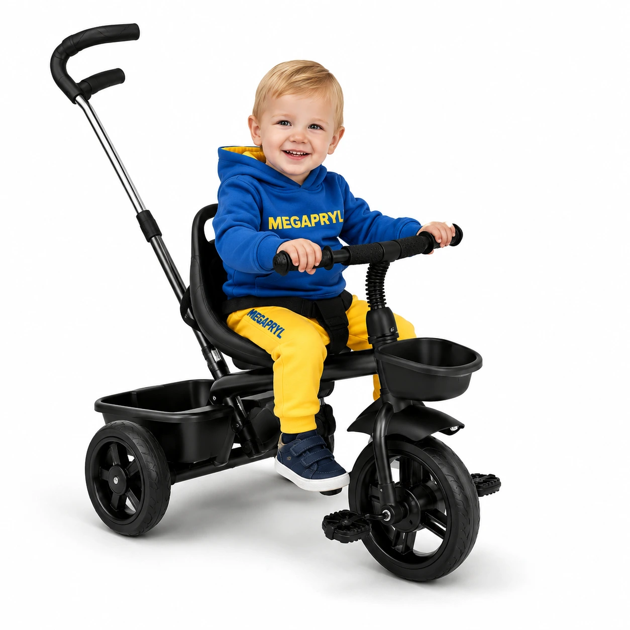 Trehjuling med Skjutstång 1–4 år – Svart
