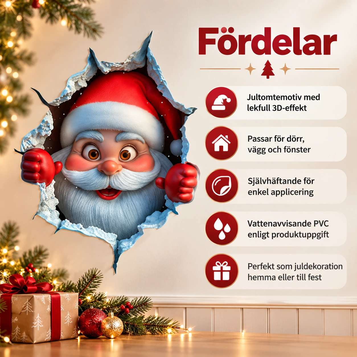 Jultomtens väggdekal för dörr och vägg