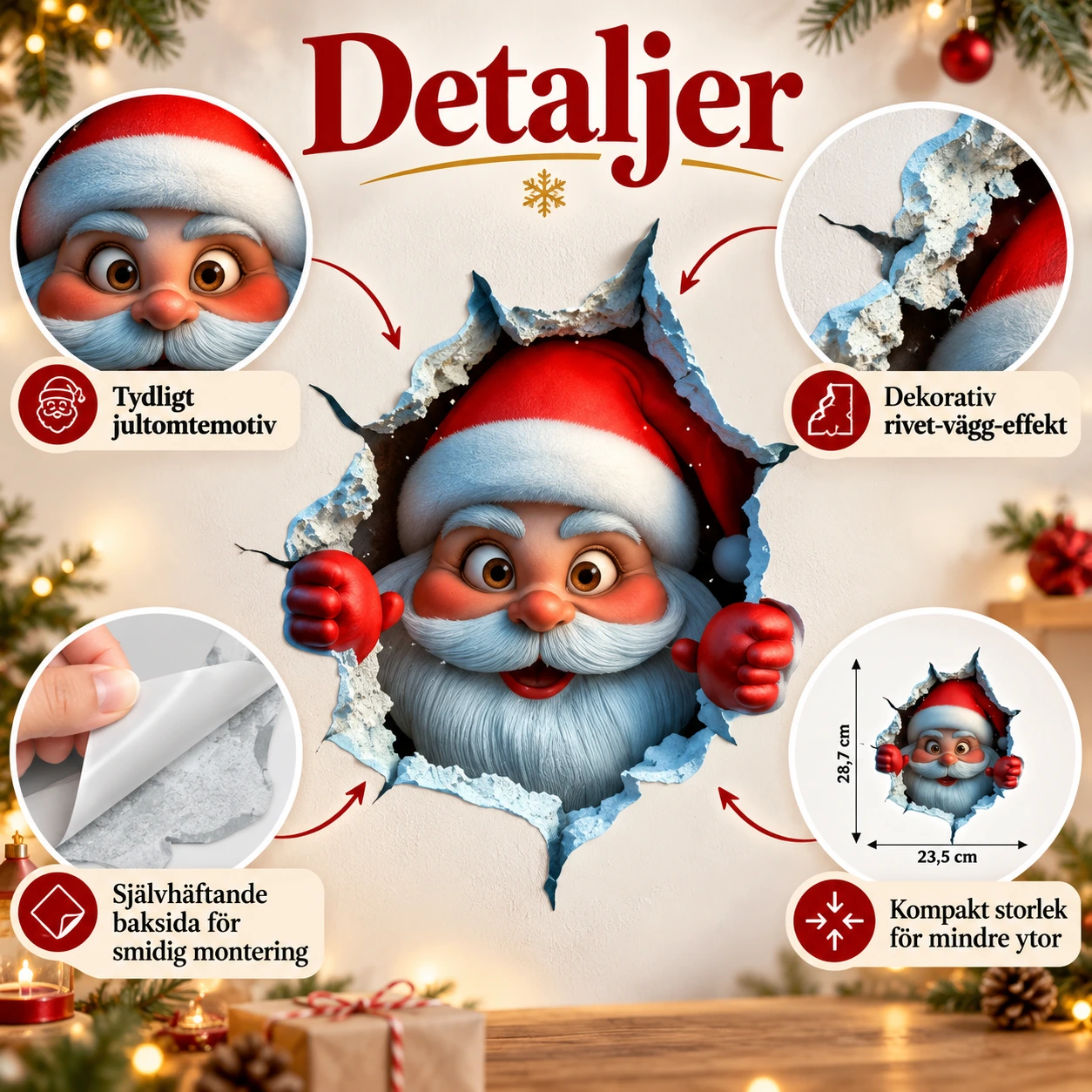 Jultomtens väggdekal för dörr och vägg