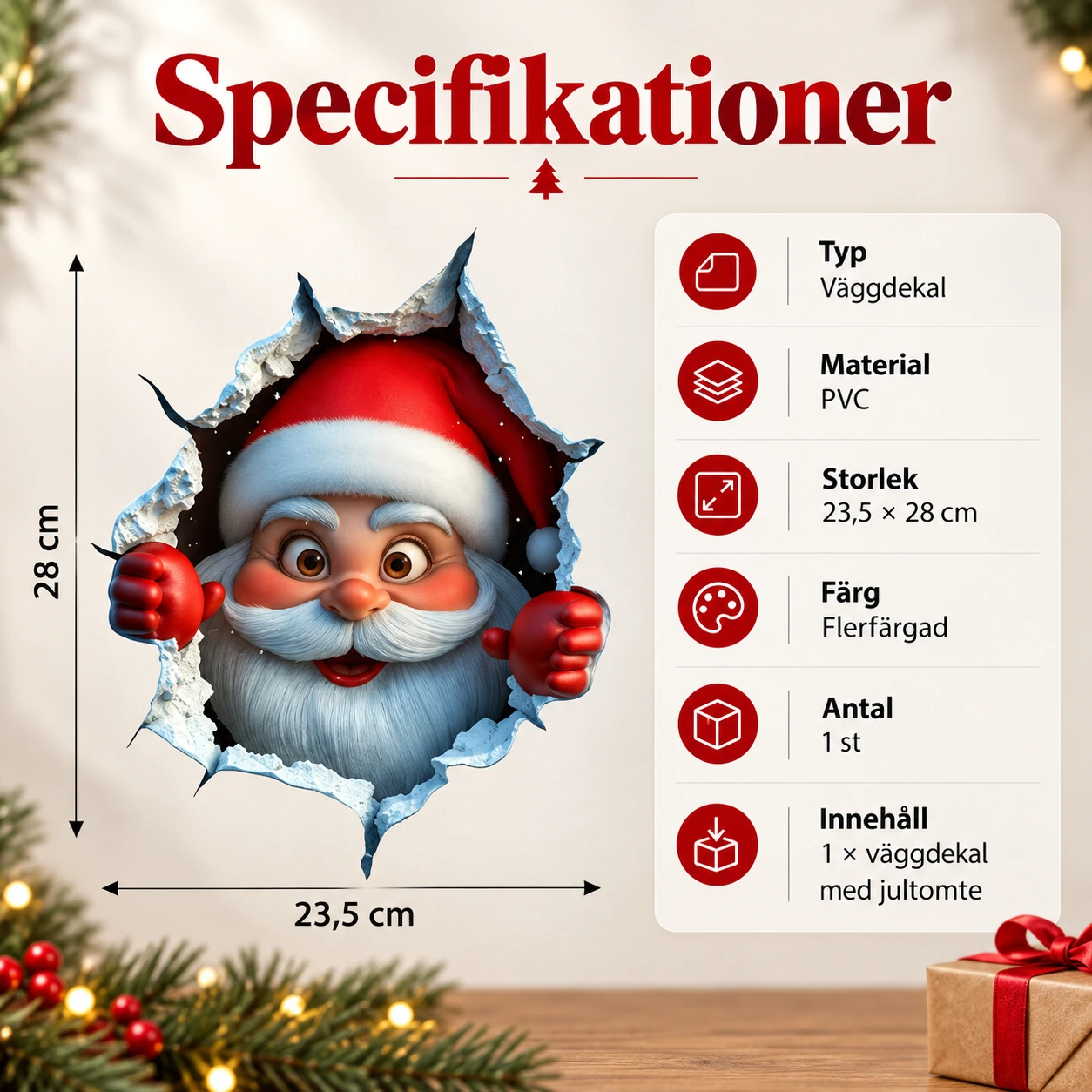 Jultomtens väggdekal för dörr och vägg