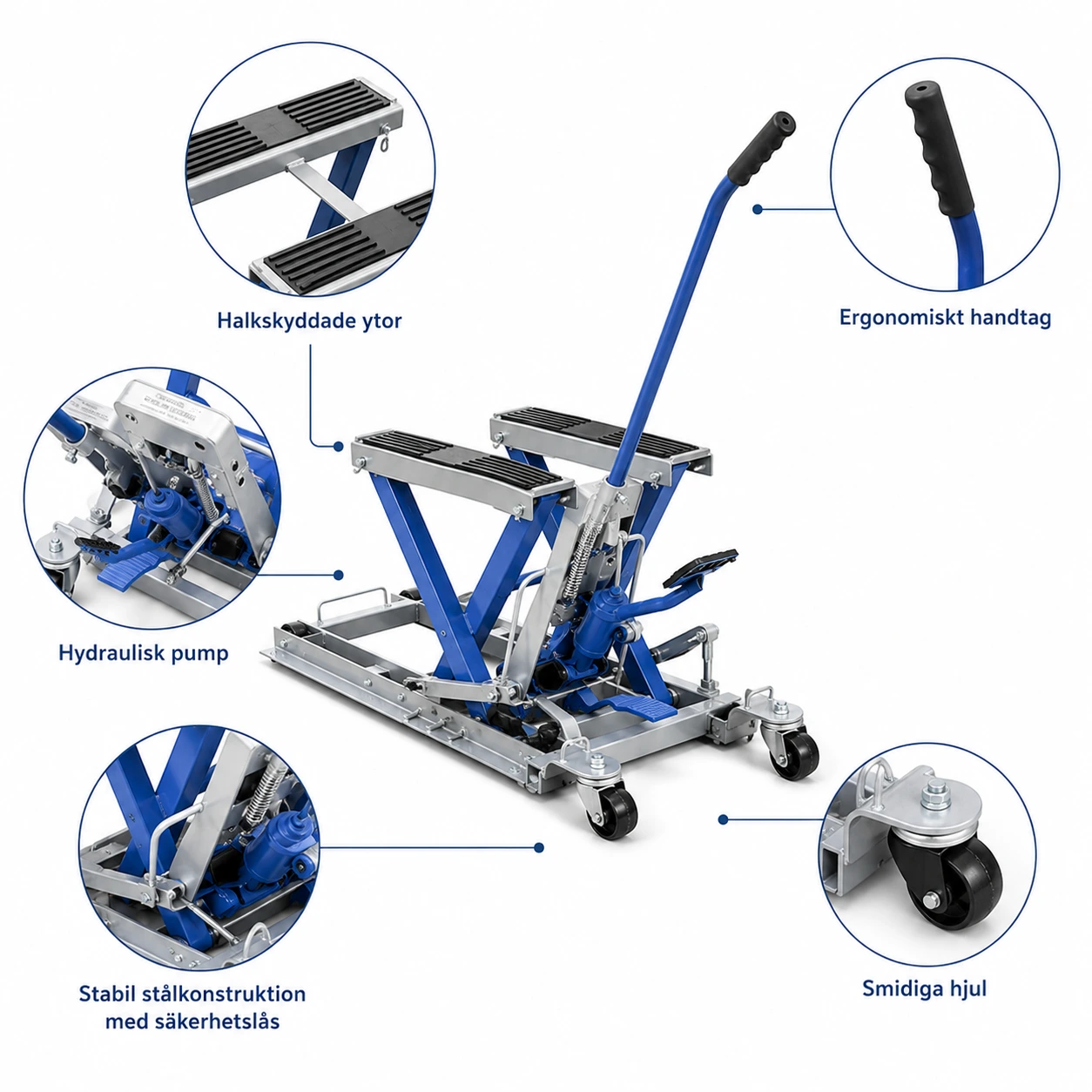 Motorcykellyft Hydraulisk 680 kg med Hjul och Handtag