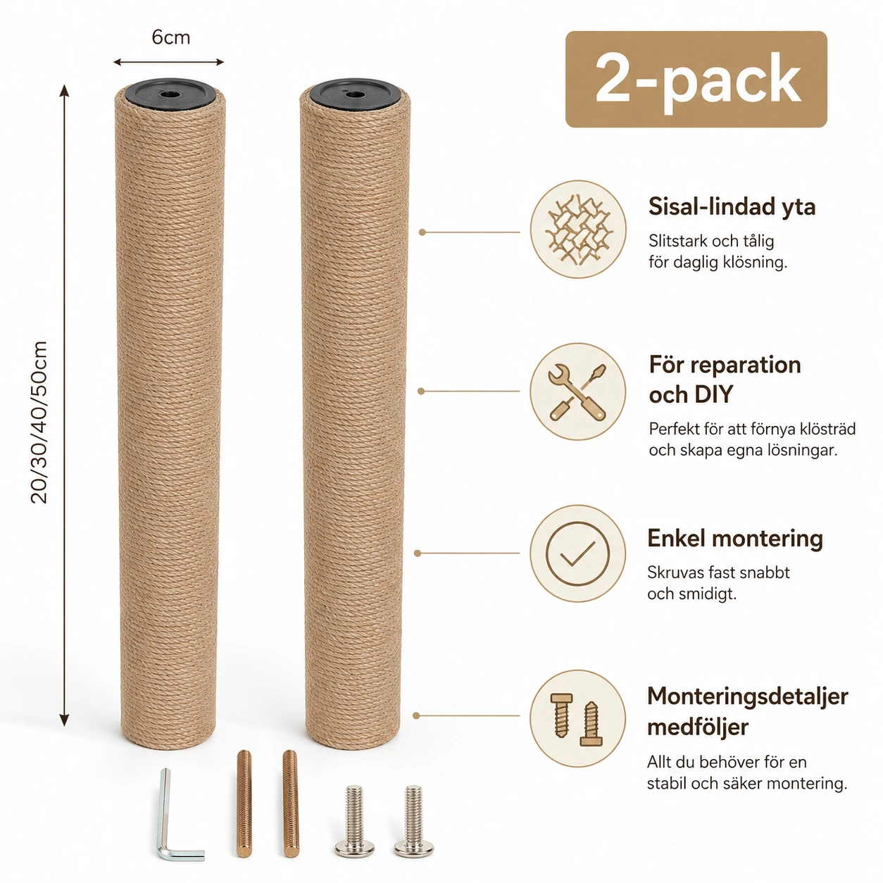 Raapimispylväät kissan raapimispuuhun, 2-pack