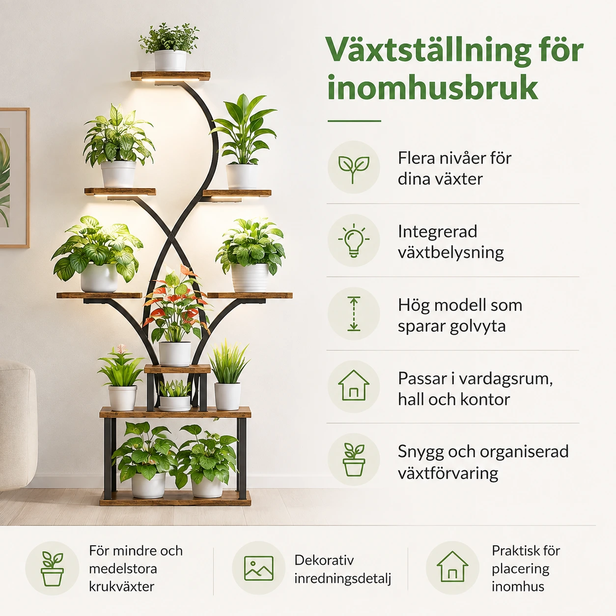 Växtställning för inomhusbruk med växtbelysning