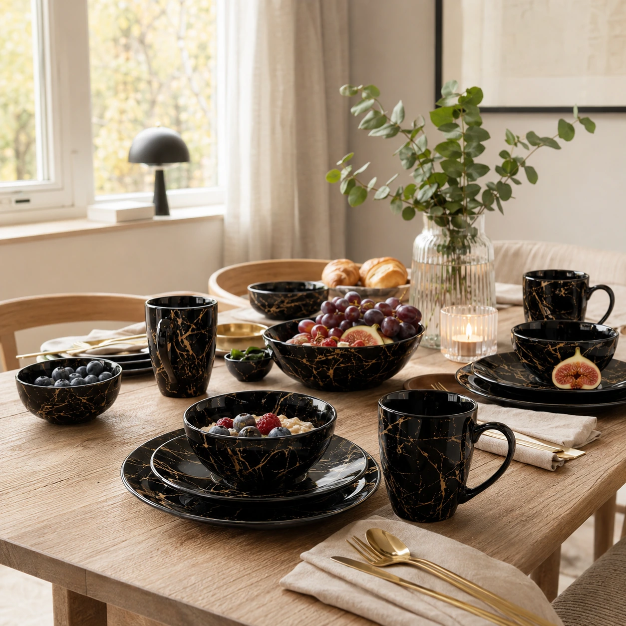 Porslinsservis med marmormönster i 16, 32 eller 48 delar