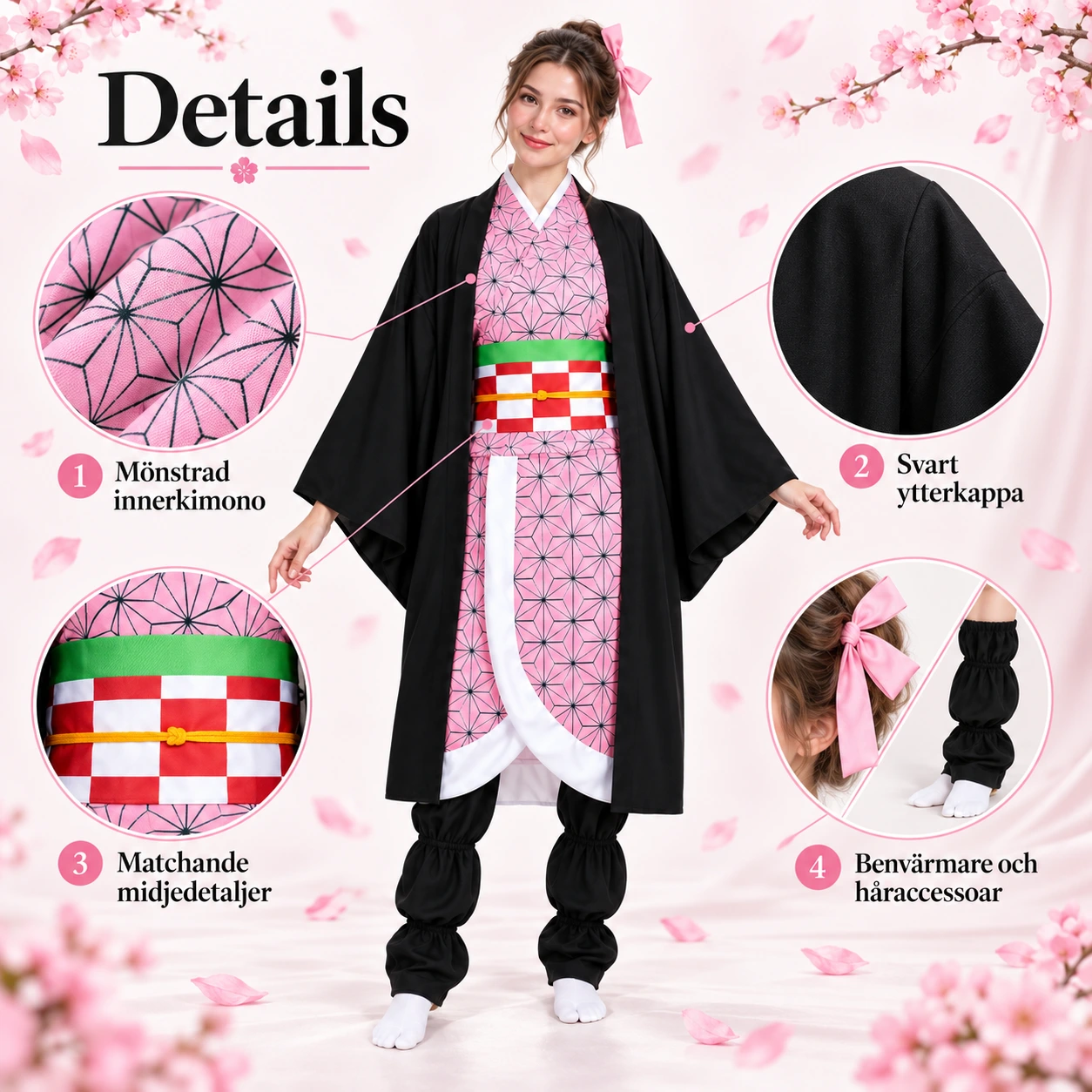 Anime Cosplay Rosa Kimono Kostymset för Vuxna och Barn